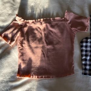 Pastel, earthy pink off shoulder crop top, Size XS
